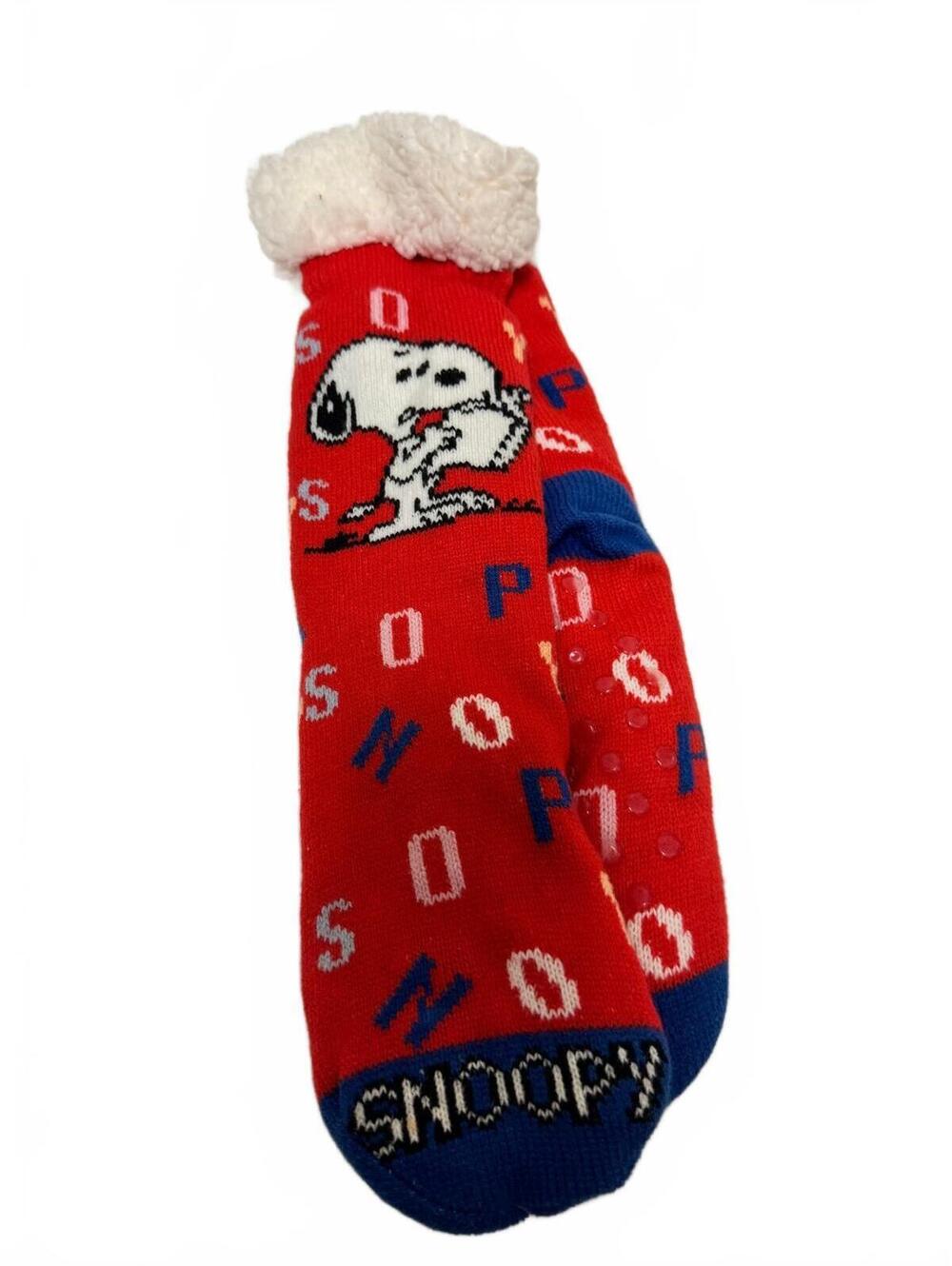 Peanuts Snoopy Sherpa Lined Slipper Socks Red Non Slip Grippers